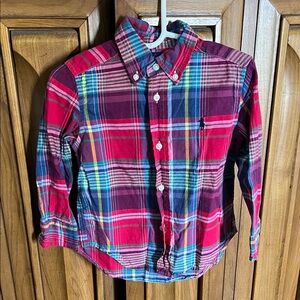 Ralph Lauren Kids Plaid Shirt Red Blue Polo Button Down Excellent condition